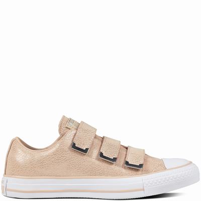 Converse Chuck Taylor All Star Nubuck Tipped Metallic + Hardware Low Tops Womens - Beige/Silver/White Shoes (393VXGRP)
